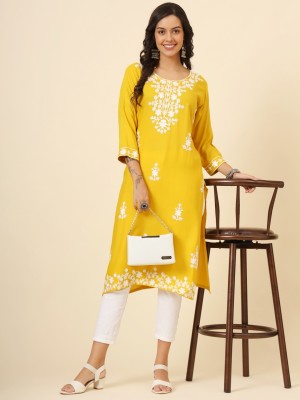 vairagee Women Embroidered Straight Kurta(Yellow)