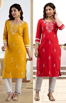 vikshi Women Embroidered Straight Kurta(Multicolor)