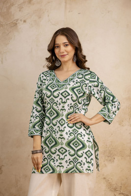 Sa Rasa Women Printed Straight Kurta(Green)