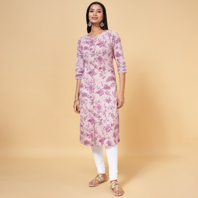Rangmanch by Pantaloons Women Printed Straight Kurta(Purple, Pink)