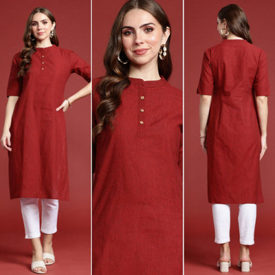 Ladylaz Women Embroidered Straight Kurta(Red)
