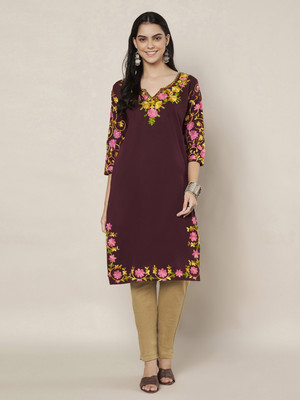 Trend Level Women Embroidered Straight Kurta(Purple)