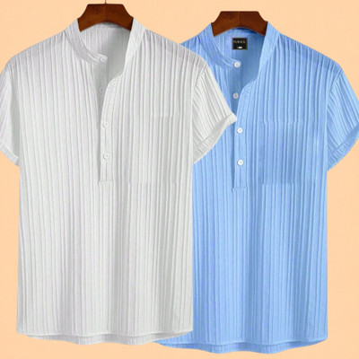 JenilEStore Men Solid A-line Kurta(White, Light Blue)