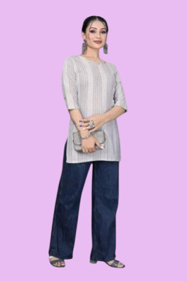 Kfashionbj Women Solid A-line Kurta(White)