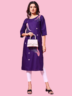 Texpa Creation Women Embroidered A-line Kurta(Purple)