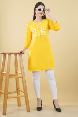 Parth Creation Women Embroidered A-line Kurta(Yellow)