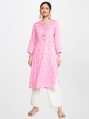 GLOBAL DESI Women Solid Straight Kurta(Pink)