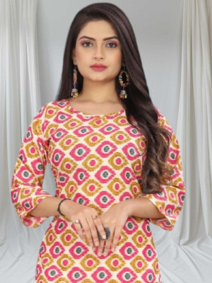 SUMITA SAREE Women Printed Straight Kurta(Pink)