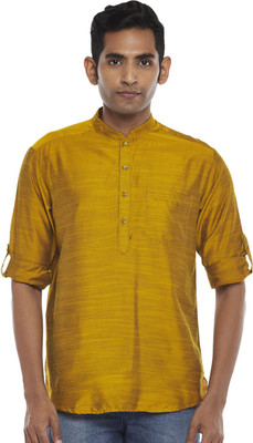 Indus Route by Pantaloons Men Self Design Straight Kurta(Yellow)