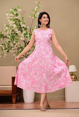 rainy rose Women Geometric Print Anarkali Kurta(Pink)