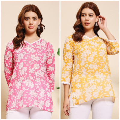 ATTIREGURU Women Floral Print, Embellished Straight Kurta(Multicolor)