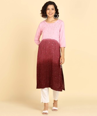 PinkTribe Women Dyed/Ombre Straight Kurta(Maroon)