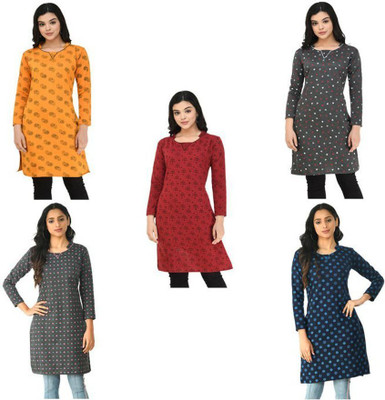 Indeweaves Women Printed A-line Kurta(Multicolor)