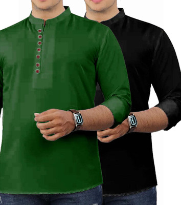 VIMASUTI Men Solid Straight Kurta(Dark Green)