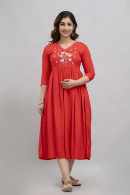 RANGRAIL Women Solid Anarkali Kurta(Red)