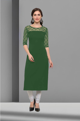 Dream Beauty Fashion Women Solid Straight Kurta(Dark Green)