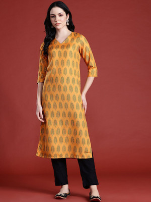ANOUK Women Printed Straight Kurta(Yellow)