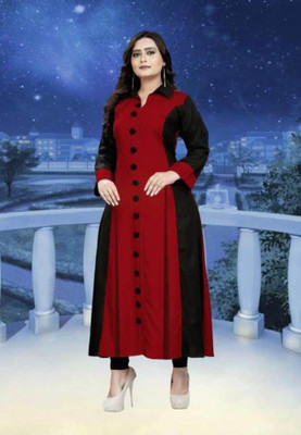 Faxmon Fashion Women Self Design Ethnic Dress Kurta(Red)