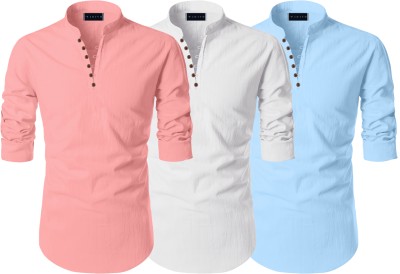 ROYAL SCOUT Men Self Design Straight Kurta(Pink, White, Light Blue)