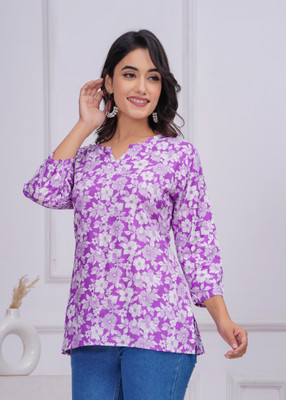 CHOISE GABBAA Women Floral Print A-line Kurta(Purple)