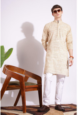 khaddarvas Men Solid A-line Kurta(Beige)