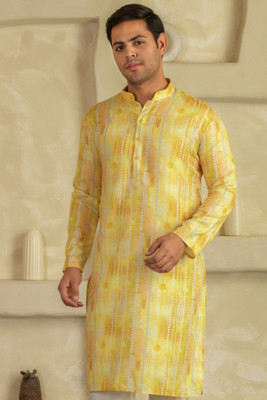 LEMONX Men Printed Straight Kurta(Yellow)