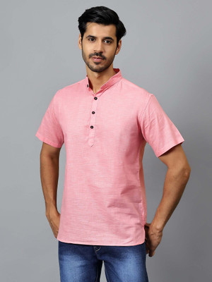 FireFish Men Solid Straight Kurta(Pink)