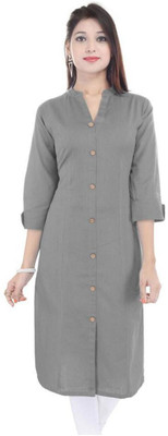 HouseOfCommon Women Solid Straight Kurta(Grey)
