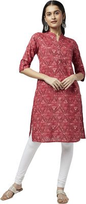 Rangmanch by Pantaloons Women Printed Straight Kurta(Maroon, Pink)