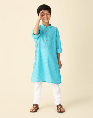 Fabindia Boys Printed A-line Kurta(Green)