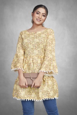 Murliwala creation Women Printed Flared Kurta(Yellow)