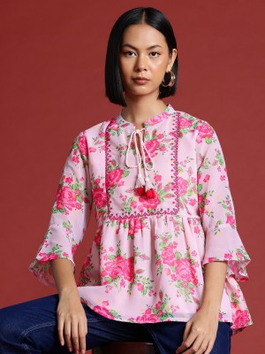 all about you Women Printed A-line Kurta(Pink)