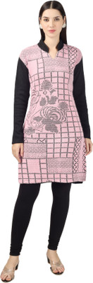 BADOS Women Floral Print A-line Kurta(Pink, Black)
