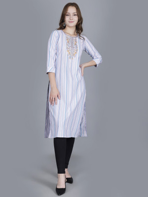 Fashire Women Embroidered Straight Kurta(Blue, Grey)