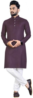 MOLKKI Men Striped Straight Kurta(Purple)