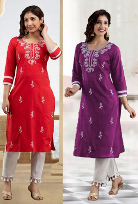 SISTO Women Embroidered Straight Kurta(Multicolor)