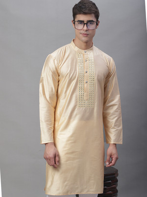 ANOUK Men Embroidered A-line Kurta(Beige)