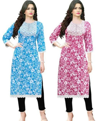 P17 Women Printed A-line Kurta(Maroon, Blue)