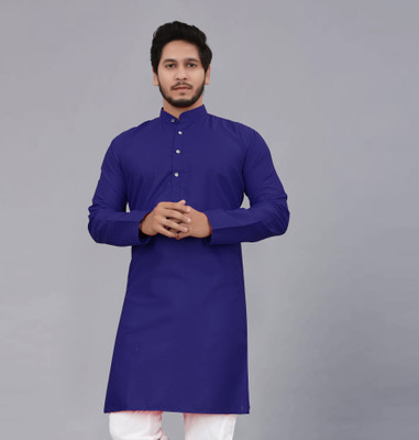 seawind Men Self Design Straight Kurta(Blue)