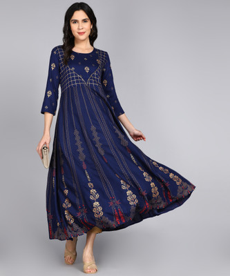 ftDiva Women Printed Anarkali Kurta(Blue)