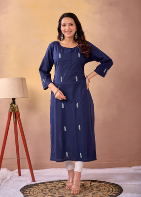RK ROSHNI GF Women Applique A-line Kurta(Blue)