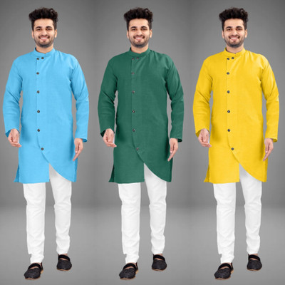 DIAMOND CLUSTER Men Self Design Trail Cut Kurta(Multicolor)