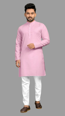 MAMTA TRENDS Men Solid Straight Kurta(Pink)