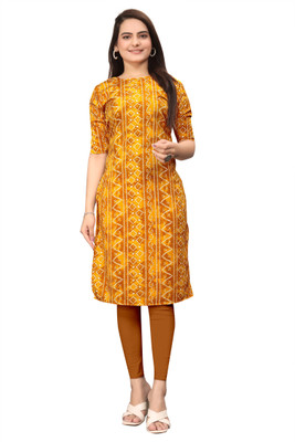 RANGRASIYA CORPORATION Women Printed Straight Kurta(Yellow)