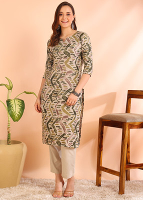 New Ethnic 4 You Women Printed Straight Kurta(Green)