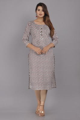 Highlight fashion export Women Floral Print Straight Kurta(Grey)