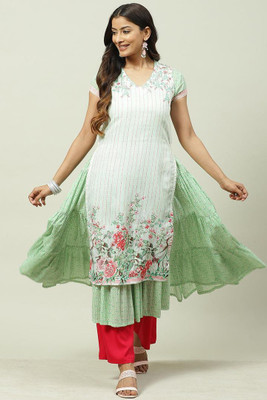 BIBA Women Printed Flared Kurta(Green)