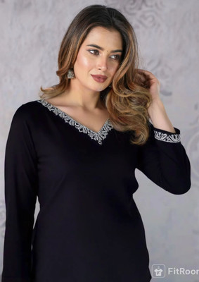 Sita Ramam Fashion Women Embroidered Straight Kurta(Black)