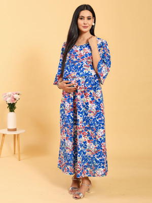 RITIJYA Women Geometric Print Flared Kurta(Blue)