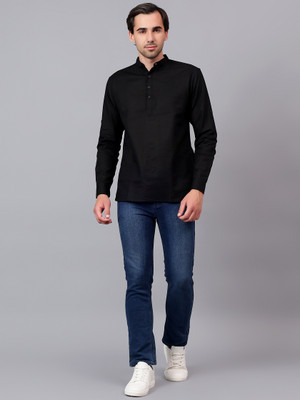 FireFish Men Solid A-line Kurta(Black)